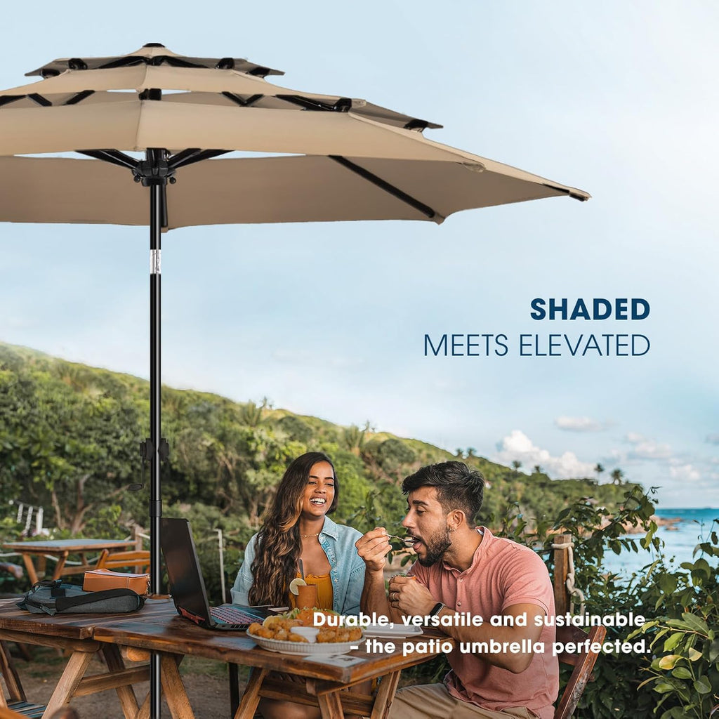 9ft 3-Tier Patio Umbrella Outdoor Table Market Umbrella with Push Button Tilt/Crank