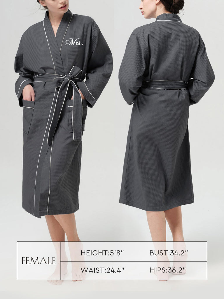 Engagement Gifts for Couples, Mr and Mrs Waffle Knit Robe, Grey