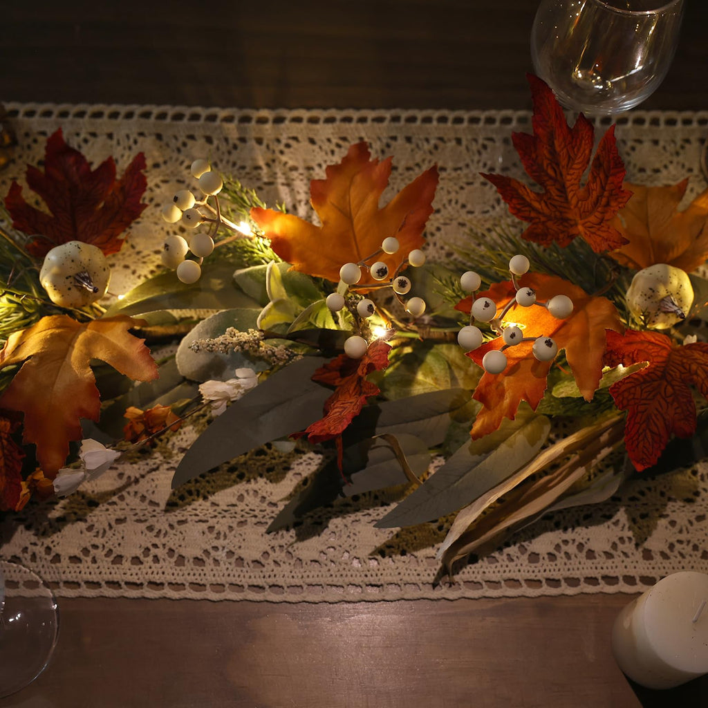 Realistic Fall Garland for Mantle 6 Ft Fall Maple Leaves Garlands with Lights/Timer Pumpkin Garland for Thanksgiving