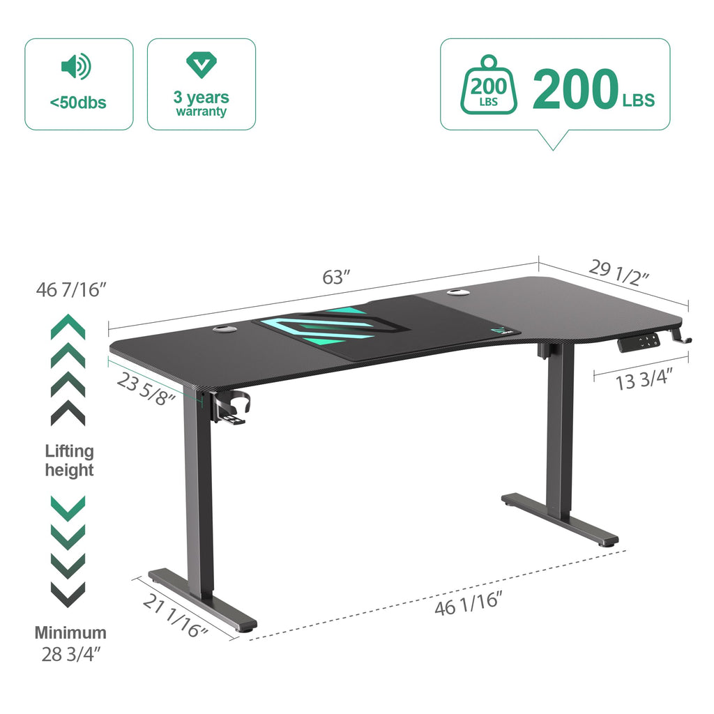 63-Inch Dual Motor L-Shaped Electric Standing Desk, Black
