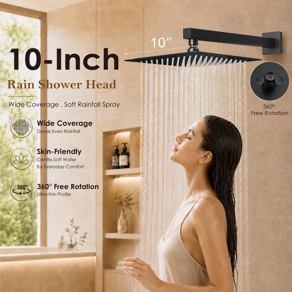 Shower System with Tub Spout, 10 Inch Shower Head, Matte Black