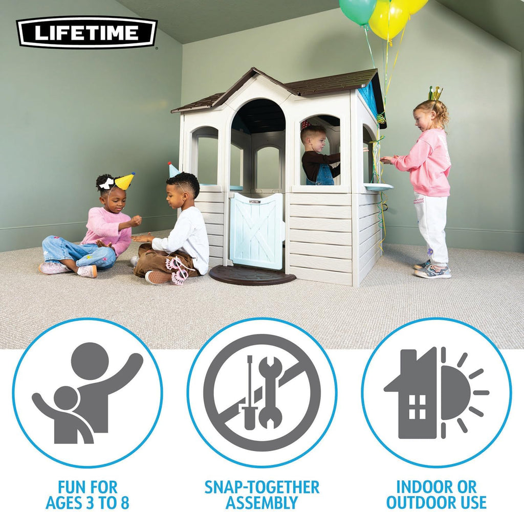 Indoor Outdoor Kids Playhouse, Two Store Windows & Farm‐Style Half Doors, Spacious Interior, Easy Snap Together No