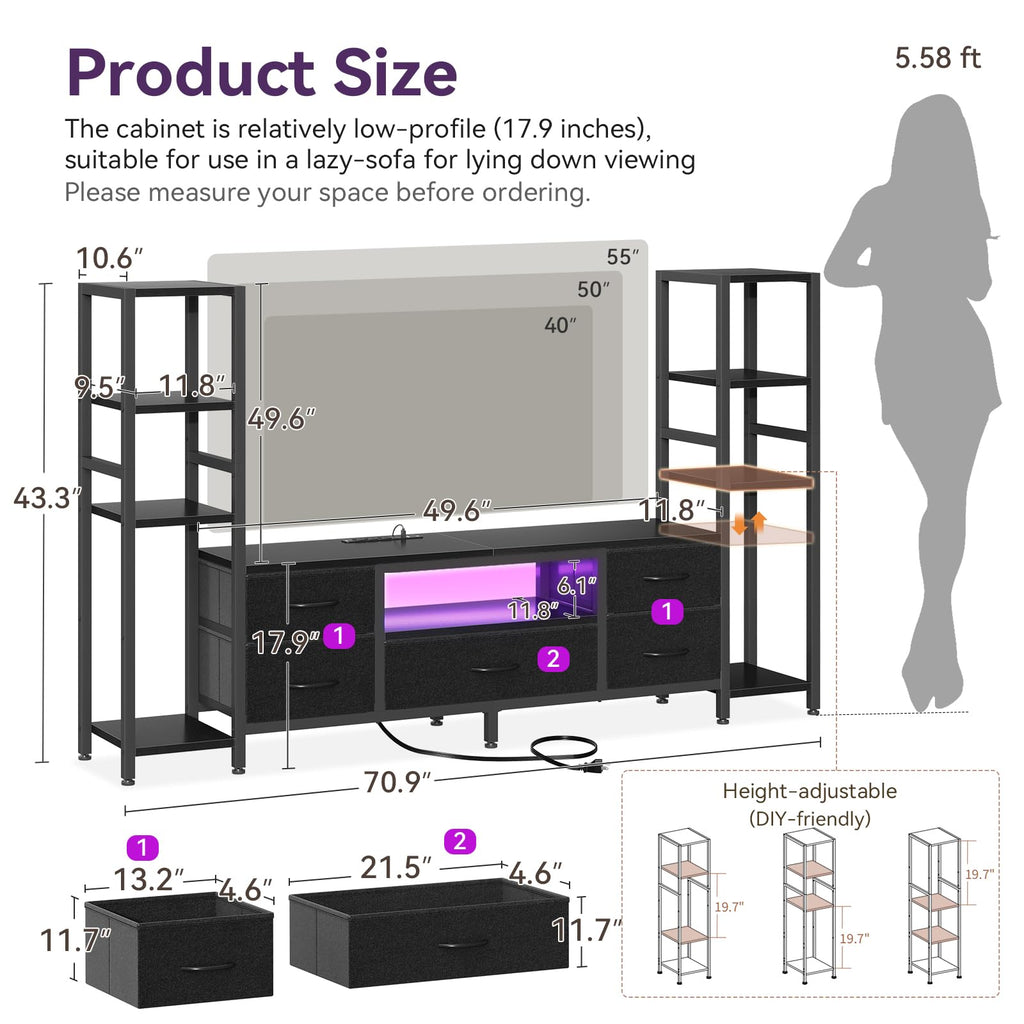LED TV Stand for 40/50/55 Inch TVs, Entertainment Center with Power Outlets and Storage Drawers