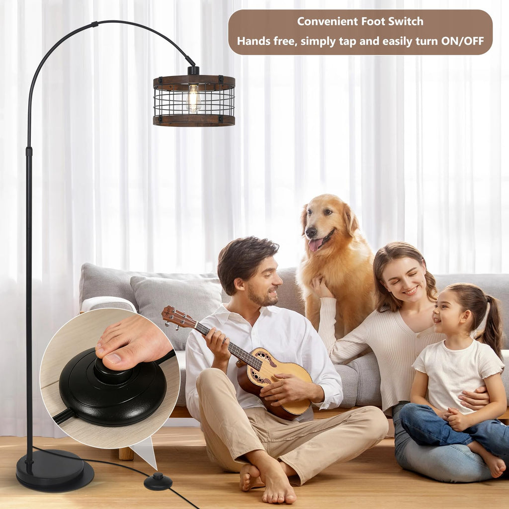 Inspired Arco Style Arc Floor Lamps with Remote and Dimmable LED Bulb, Vintage Wood Floor Lamp, Farmhouse Standing Lamp for Corner