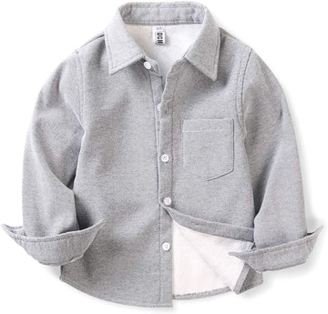 Boys' Fleece-Lined Oxford Dress Shirt Kids Long Sleeve Button Down Warm Top