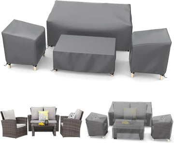 Patio Furniture Covers | Outdoor Furniture Cover Waterproof 4 Piece Set for Chairs, Couch, Coffee Table , Grey