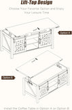 48" Farmhouse Lift Top Coffee Table with Sliding Barn Door,Rustic Center Table with Hidden Storage Compartment,Lifting