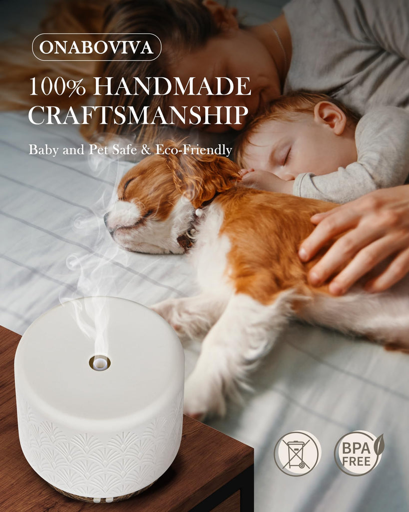 Essential Oil Diffuser - 280ml Ceramic Diffuser for Large Room & Commercial Use, 2.4MHz Aromatherapy Diffuser with