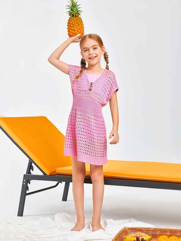 Girls Crochet Swim Beach Cover Up Button Swimsuit Cover ups