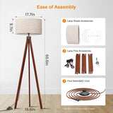 Wood Tripod Floor Lamp, Mid Century Standing Lamp, Modern Design Studying Light Room and Office