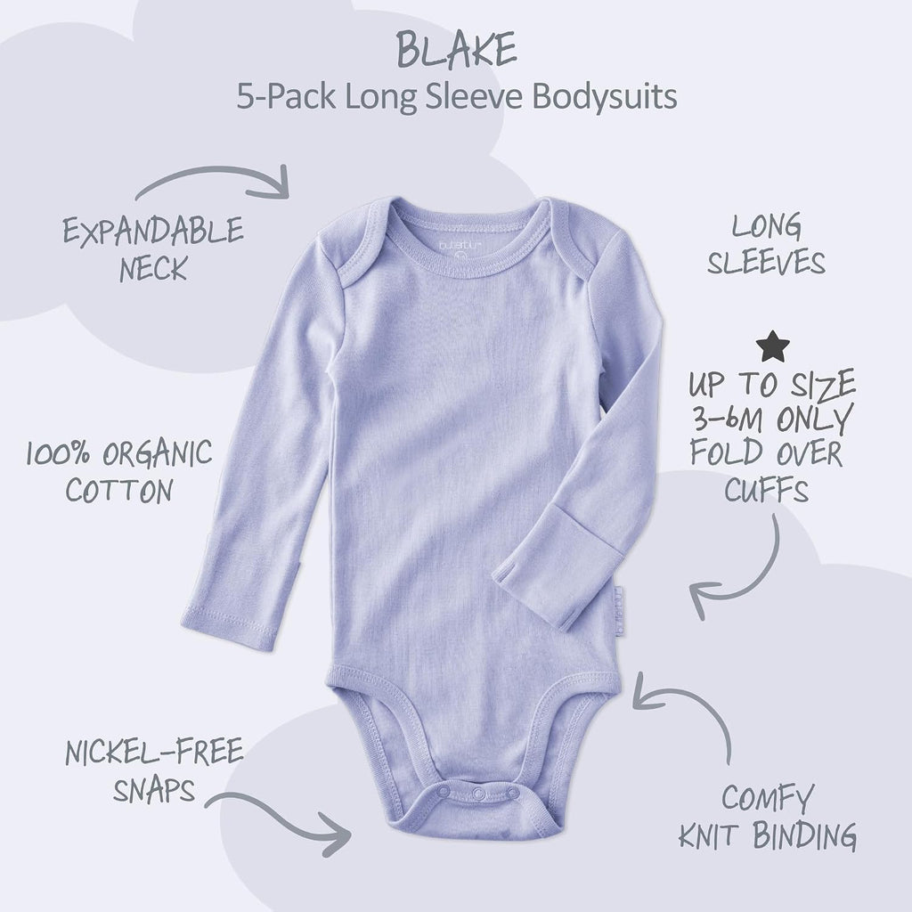 Blake Pack Long Sleeve Bodysuits 100% Organic Cotton, Unisex