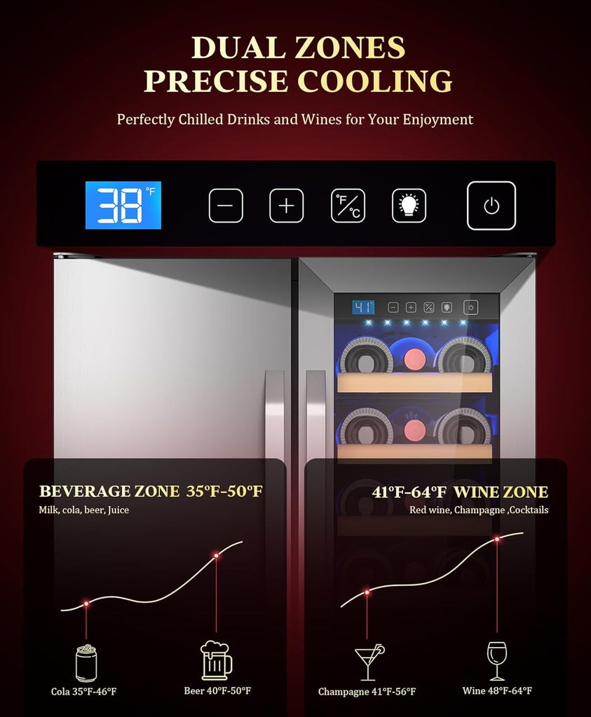 60 Cans 24" Dual Zone Wine & Beverage Refrigerator - Under Counter Cooler with U