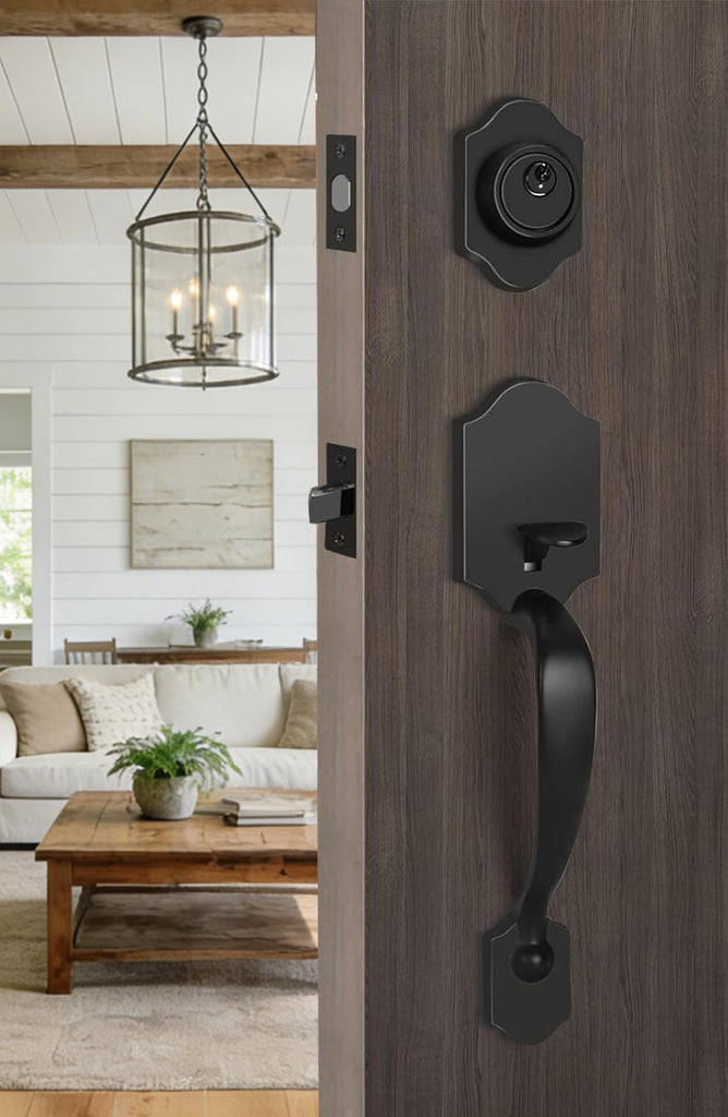 Matte Black Front Door Handle and Deadbolt Set, Front Door Lock Set