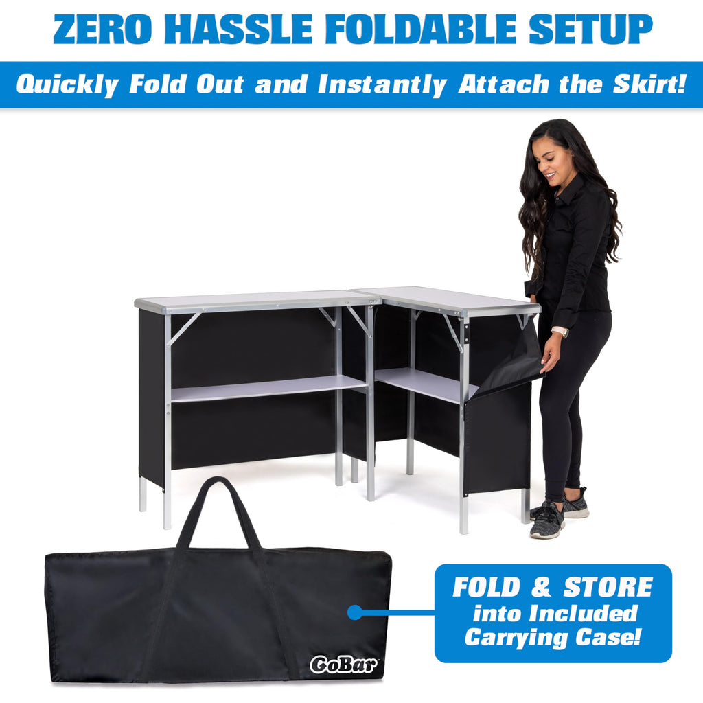 Portable Double Bar Table Set - Mobile Bartender Station for Events - Includes Carrying Case - Standard or LED