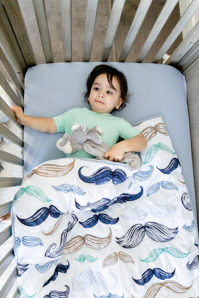 Noisy Mouse - Boho Little Man Mustache, Premium, 100% Organic Cotton 4-Piece Baby Boy Nursery Bedding Crib Set | Baby