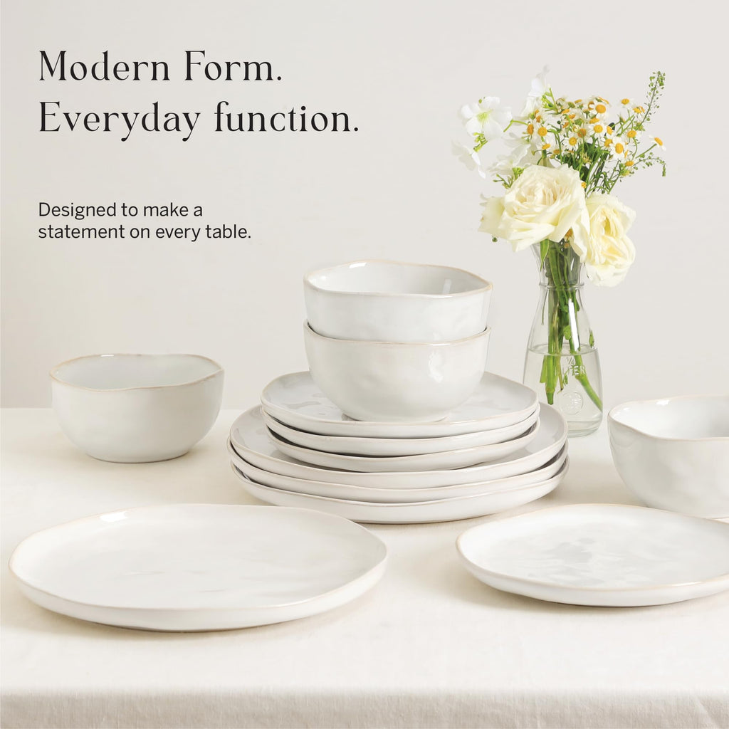 Lain Mirella 12-Piece Dinnerware Set Stoneware, Plates and Bowls Set, Dishwasher and Microwave Safe, Dish Set for 4