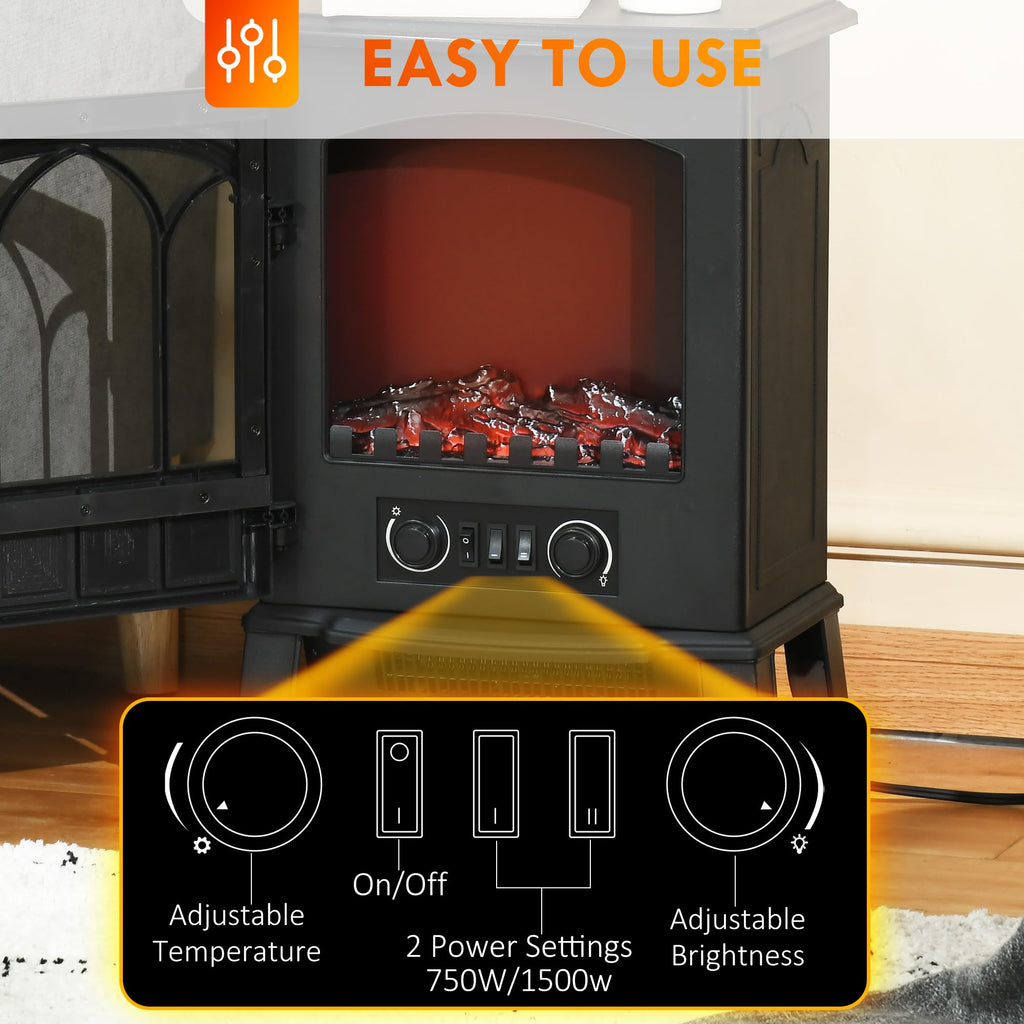 22" Electric Fireplace Stove Freestanding Fire Place Heater Black