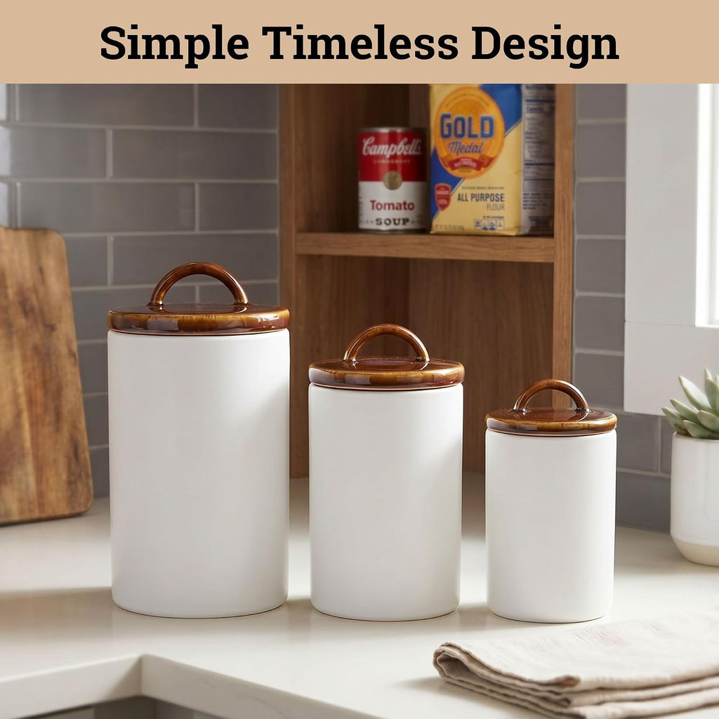 Ceramic Kitchen Canisters for Countertop w/ Airtight Ceramic Lids - Set of 3