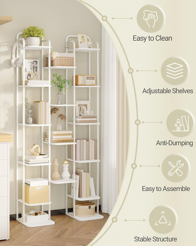 10 Tiers Vertical Shoe Rack, Tall Shoe Shelf with 2 Hooks