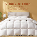 Feather Down Fiber Comforter King, Ultra Soft Fabric Duvet Insert, Luxurious Hotel Collection White 