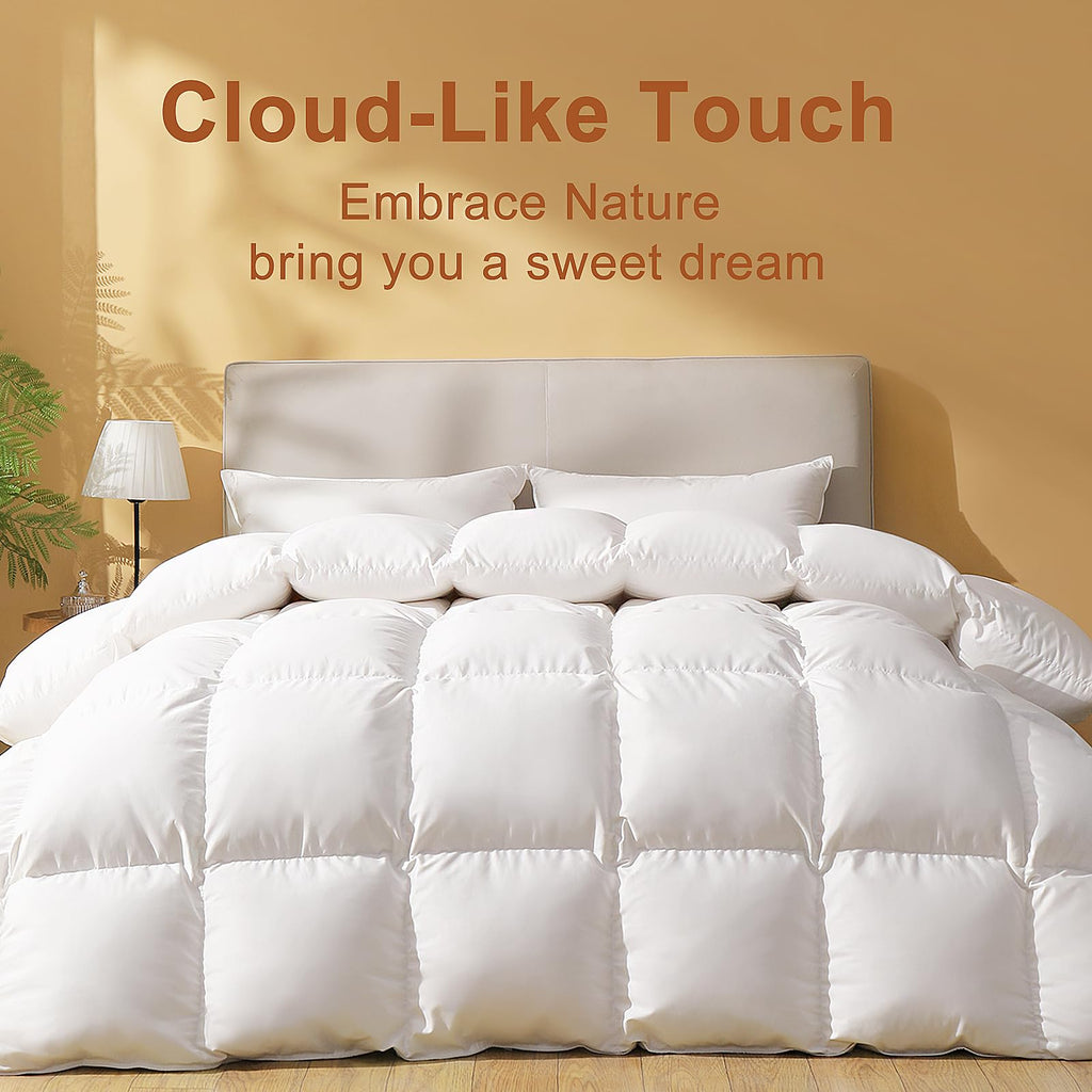 Goose Feather Down Comforter, Soft All Season Medium Warmth Duvet Insert, Luxury Hotel Bedding Comforters