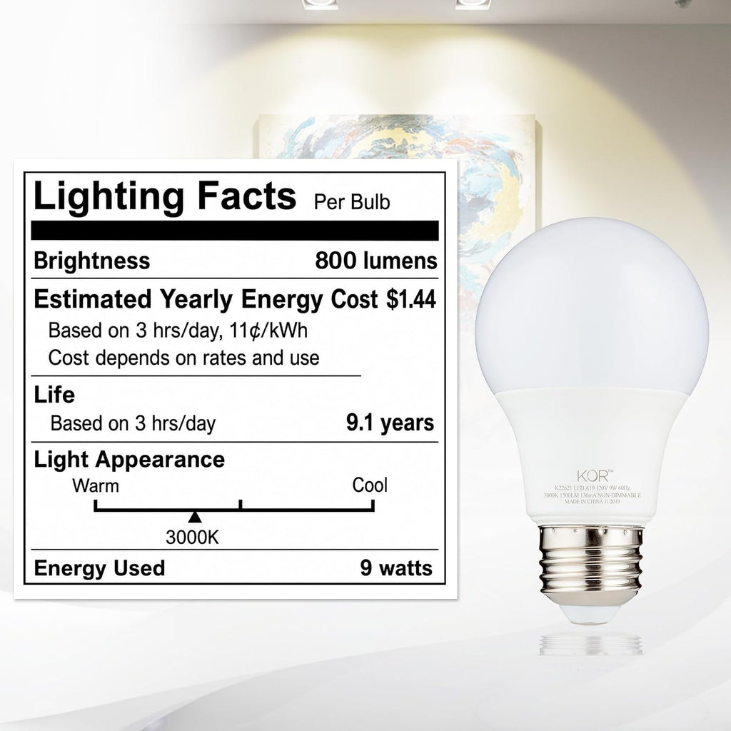 A19 LED Light Bulbs, 60W Equivalent, 3000K Soft White, 6 Pack, E26 Base