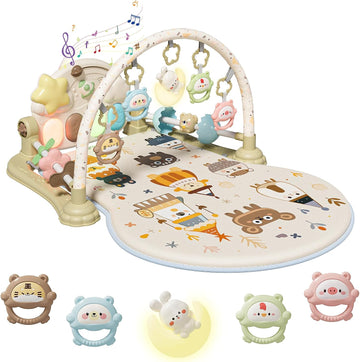 Play Gym Mat - Funny Play Piano Activity Playmat with 5 Infant Learning Detachable Toys for Sensory Development