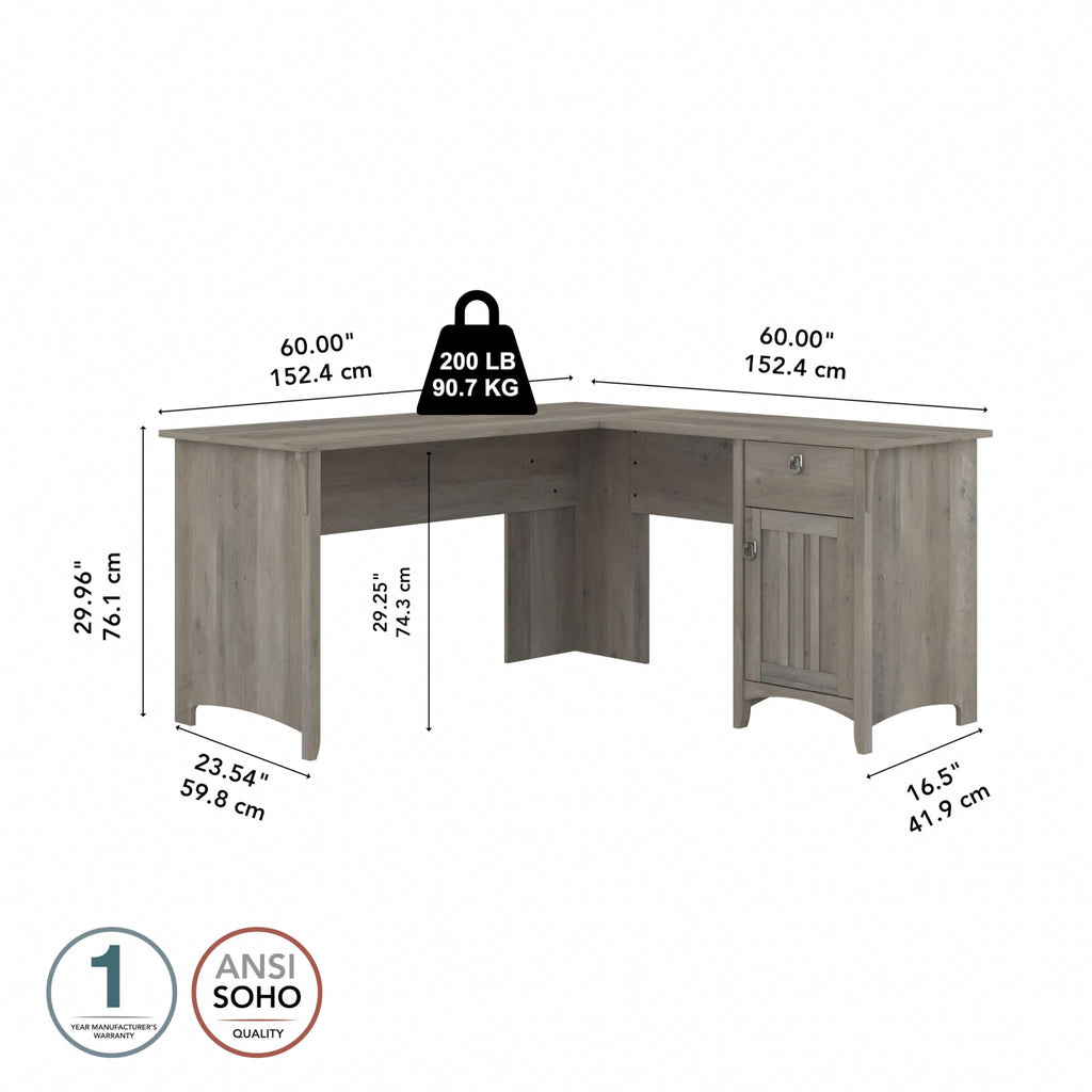 L Shaped Desk with Storage, Modern Farmhouse Corner Table with Drawers and Cabinets, Salinas Collection