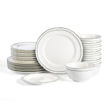 Lagasse Victory 24-Piece Dinnerware Set Porcelain, Plates and Bowls Set, Dishwasher and Microwave Safe, Dish Set for