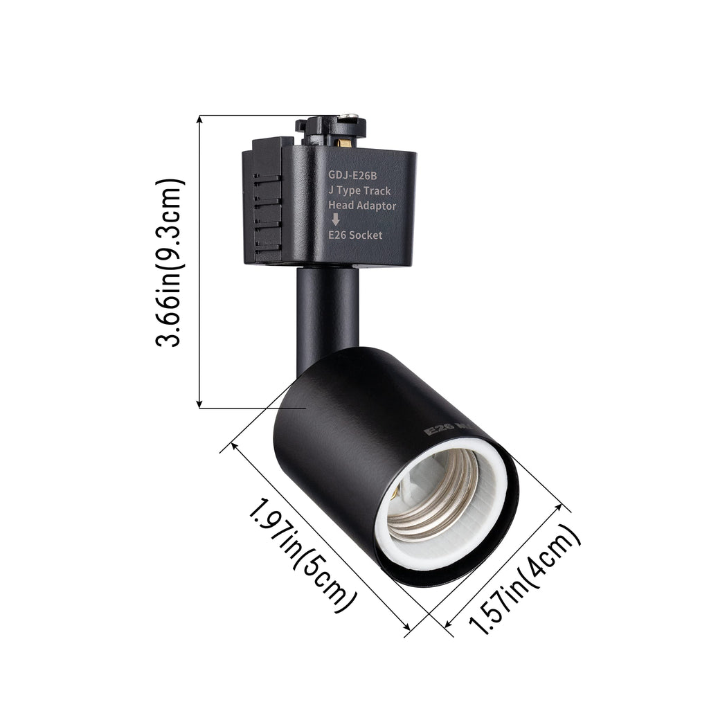 J Type Track Lighting Head to E26 Medium Screw Base Adapter Light Direction Adjustable Pack of 12 (Black)