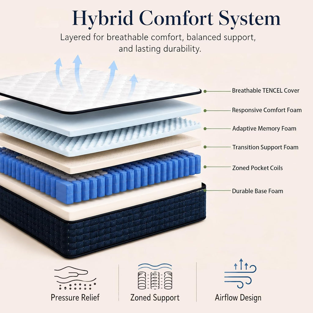 14 Inch King Size Mattress, Medium Firm Hybrid King Mattress in a Box,80x76 | Memory Foam & Pocket Springs, Motion