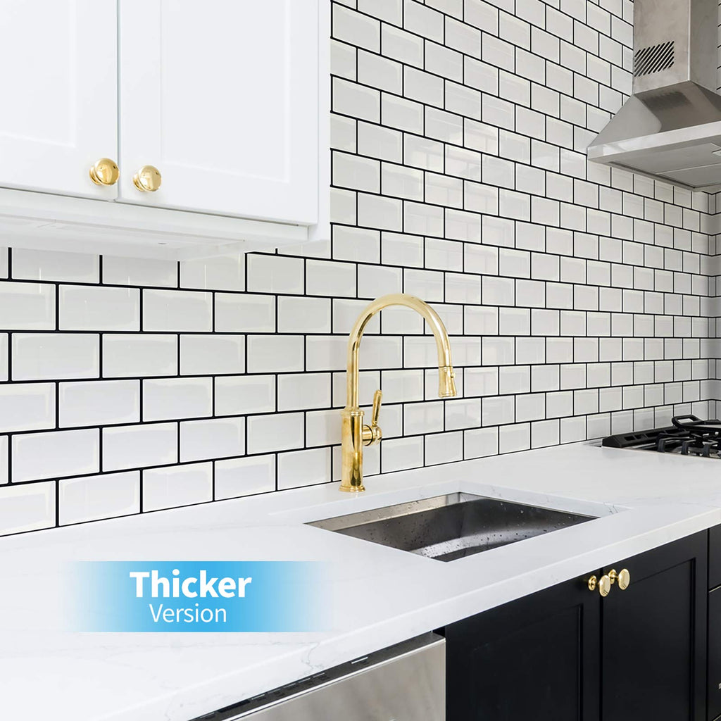 10-Pack Subway Tiles Peel and Stick Backsplash, White, 12 x 12 Inch