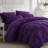 7pc Purple Comforter Set Queen with Sheets, Pintuck 7 Piece Bedding Comforters Bed in a Bag for All Season