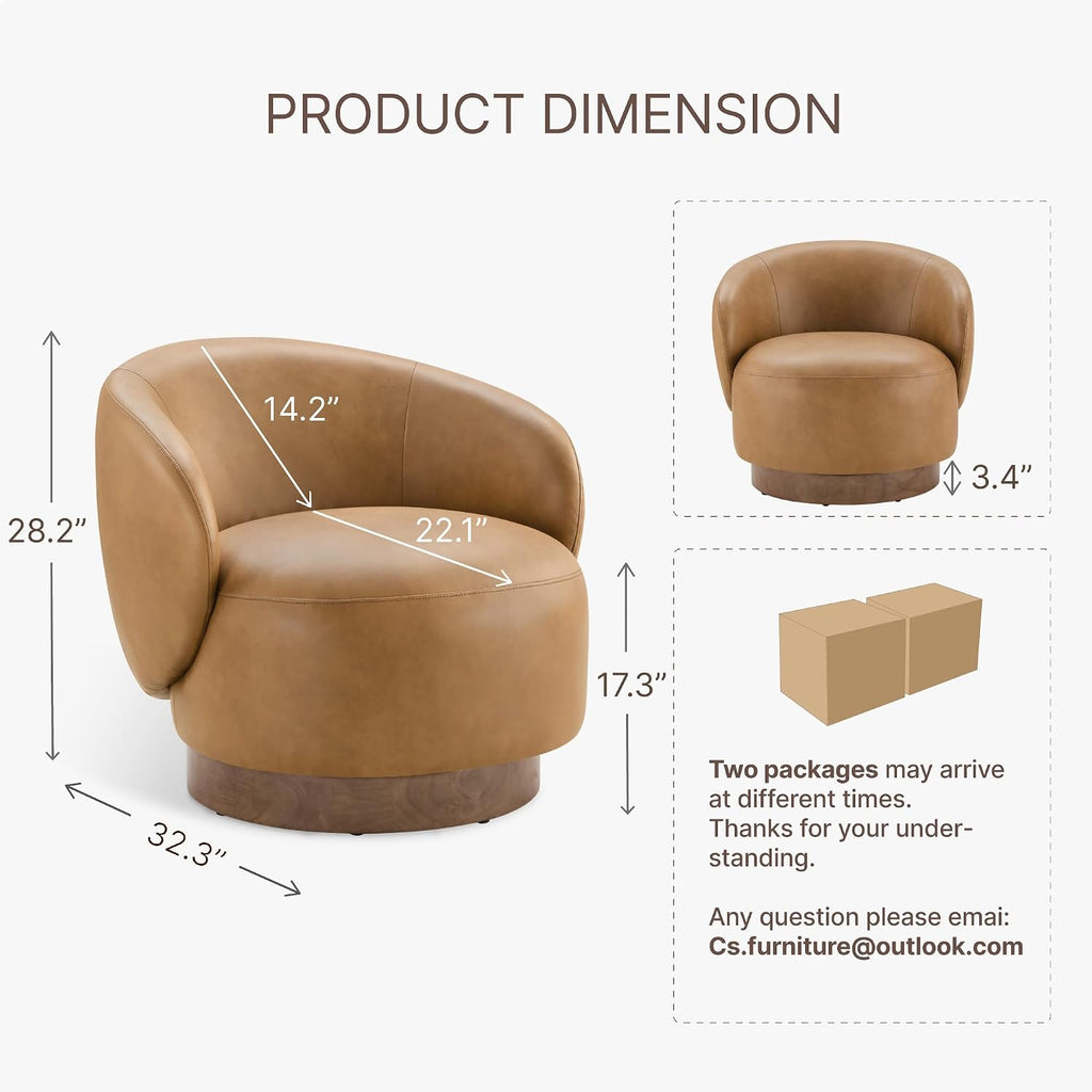 Swivel Barrel Accent Chair, Faux Leather, Brown, 2-Pack - Set of 2