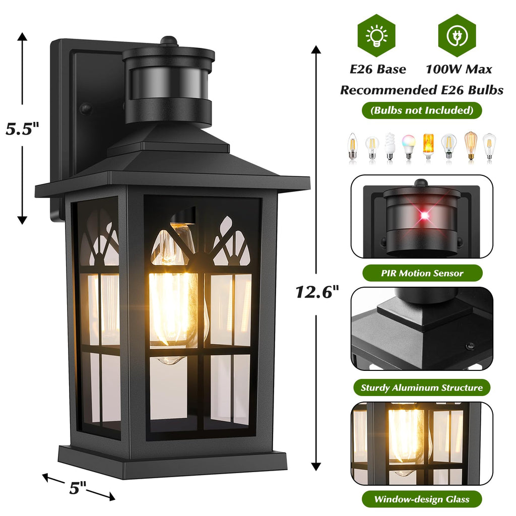 Motion Sensor Outdoor Wall Light Fixture, Dusk to Dawn Porch Light