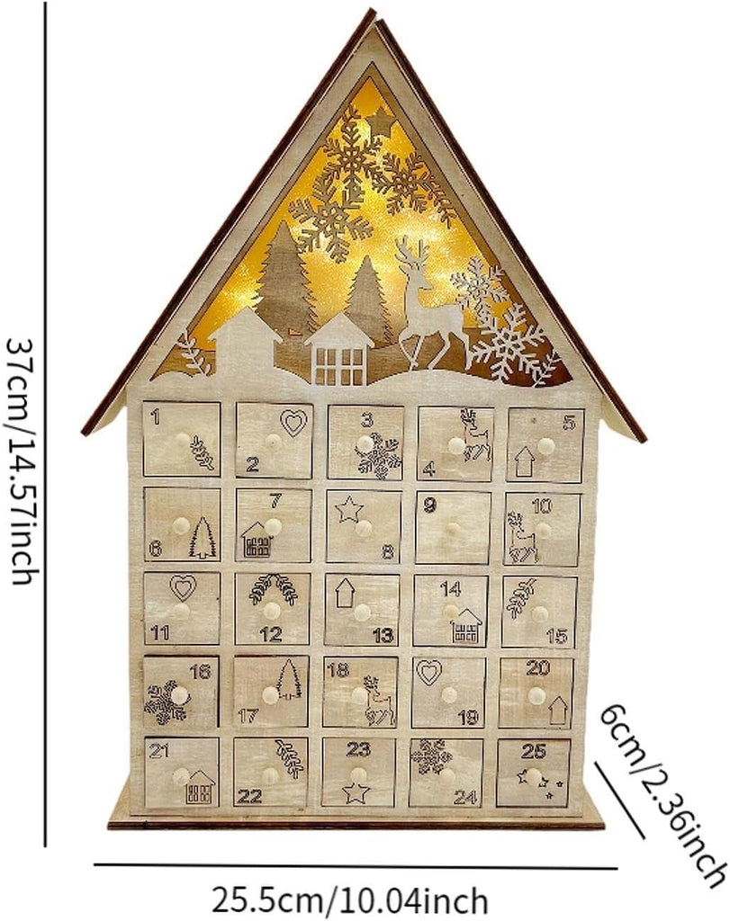 2024 Wooden Advent Calendar with 25 Drawers and Lights for Holiday Celebrations