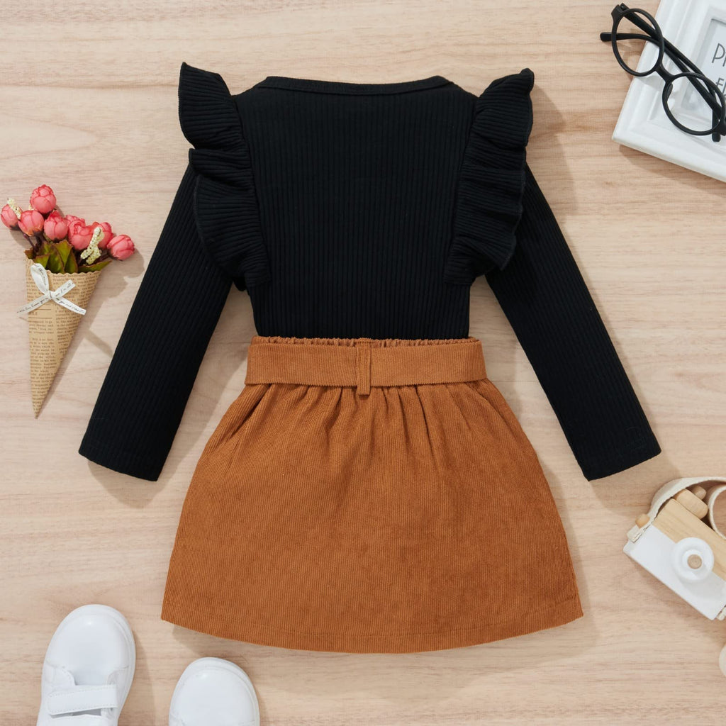 Toddler Baby Girl Fall Winter Clothes Solid Knit Ruffle Pullover Tops Corduroy Mini Skirts Outfits