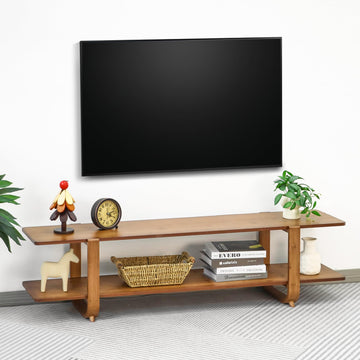 Bamboo TV Stand for TVs up to 65", Media TV Console Table with Storage, Accent Entertainment Center with Shelf