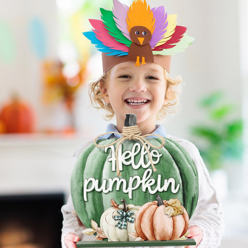 Fall Decoration Wooden Green Pumpkins Decor Fall Hello Pumpkin Sign
