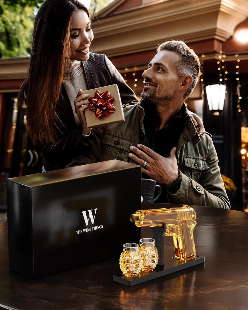 Gifts for Men Dad, Whiskey Decanter Set with 2 Glasses, Ideas for Father, Husband, Boyfriend, Brother, Military