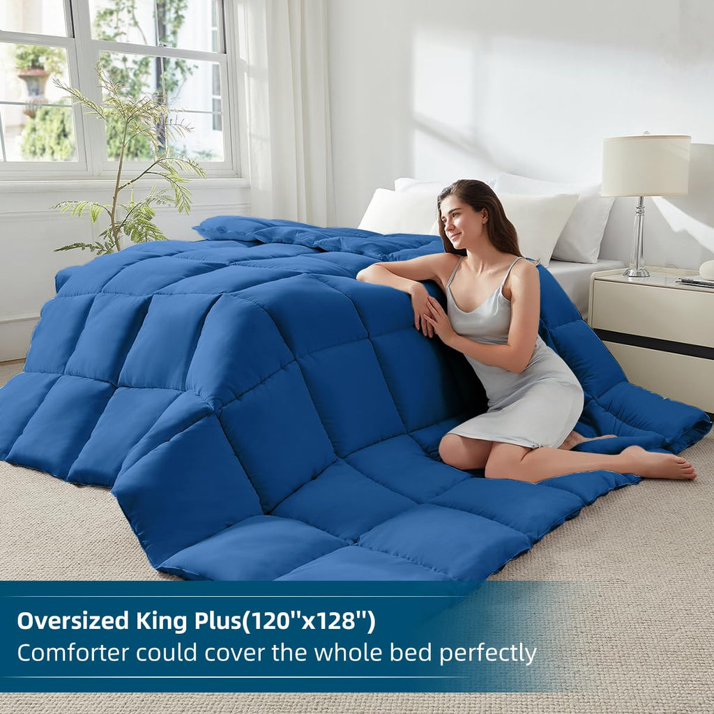 Soft Oversize Plus Comforter 120"x128", Extra Large Lightweight Quilted Down Alternative Comforter Duvet