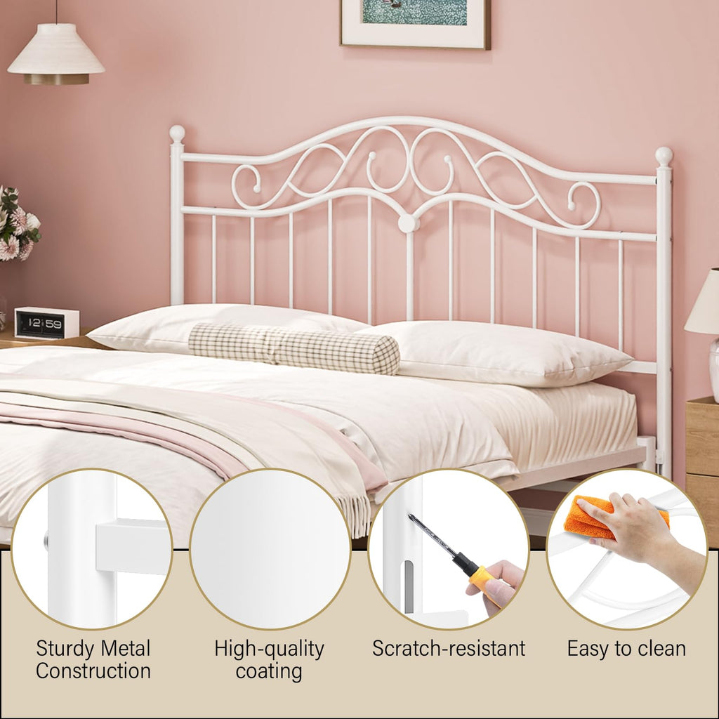 Headboard Only, Vintage Metal Headboard for Bed White