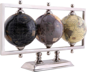 4'' World Globes Sturdy Metal Silver Stand Rotating Desktop Globe For Geographic Home Decorative Desk Table - Set of 3