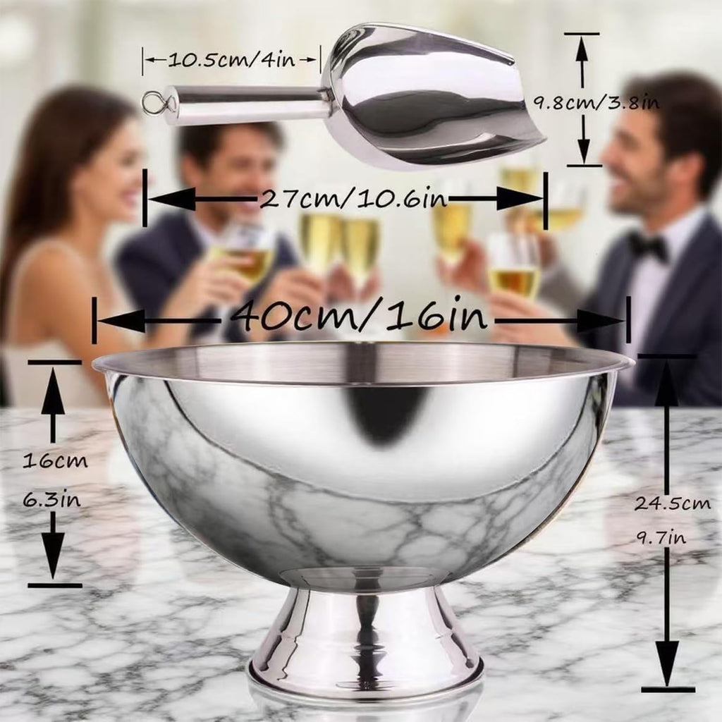 Large Champagne Bowl, 12L Ice Bucket with Scoop, Stainless Steel, Silver, Round, No Lid, Ice Bucket, BUCKET - Set of 2