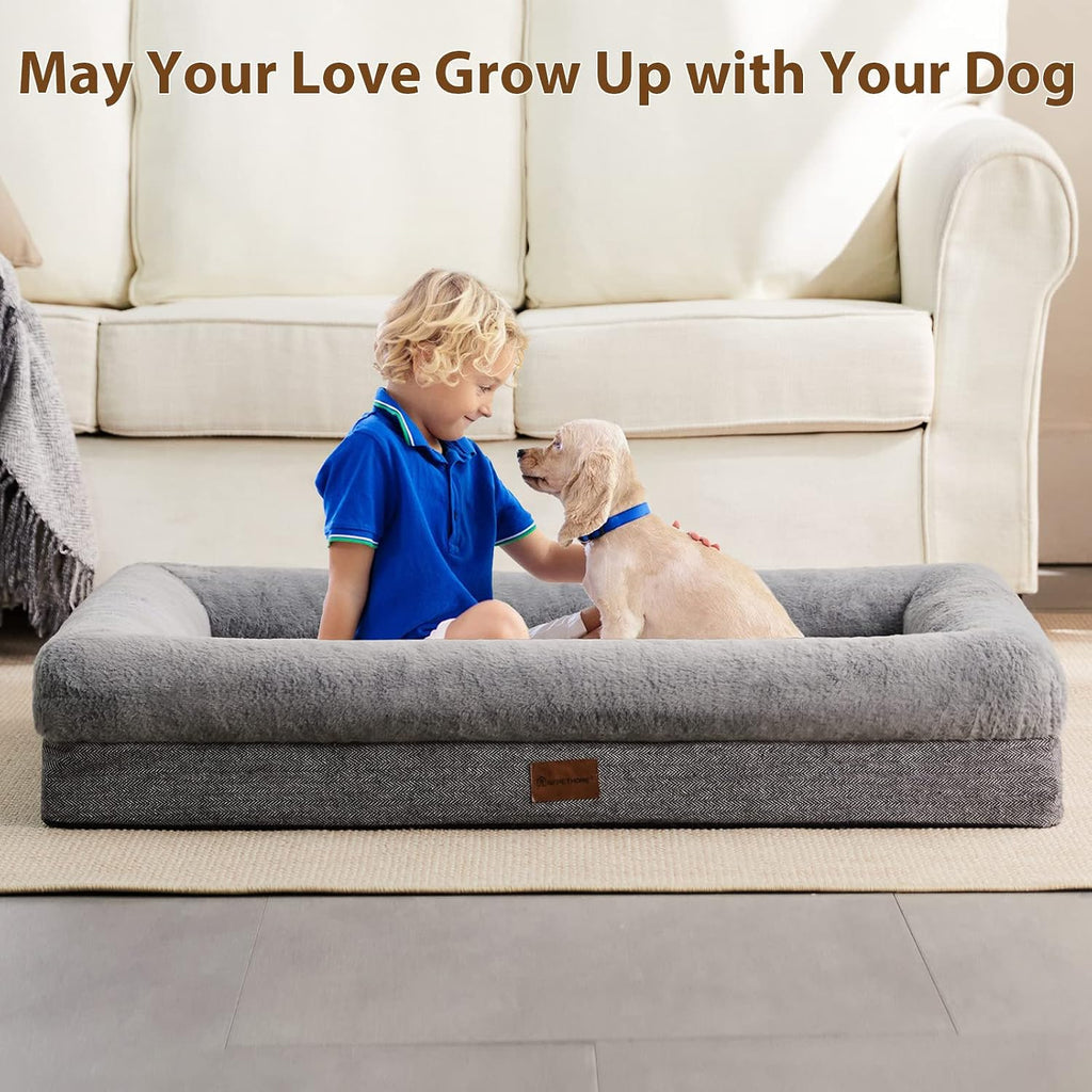 Orthopedic Dog Bed for Large Sized Dogs - Washable Dog Couch Bed with Bolster Sides, Removable Waterproof Cover