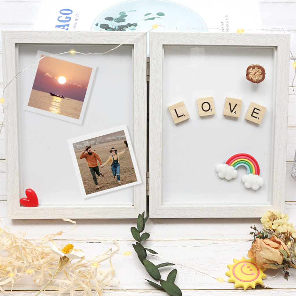 5x7 Double Picture Frame 5 by 7 White Hinged Photo Frames for Desk