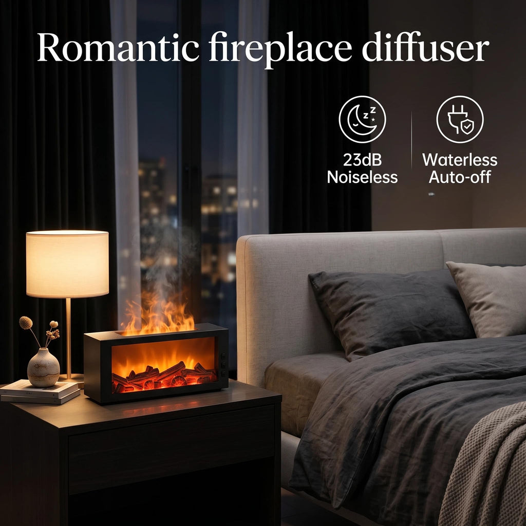 Essential Oil Diffuser, Fireplace Flame Remote Control Humidifier