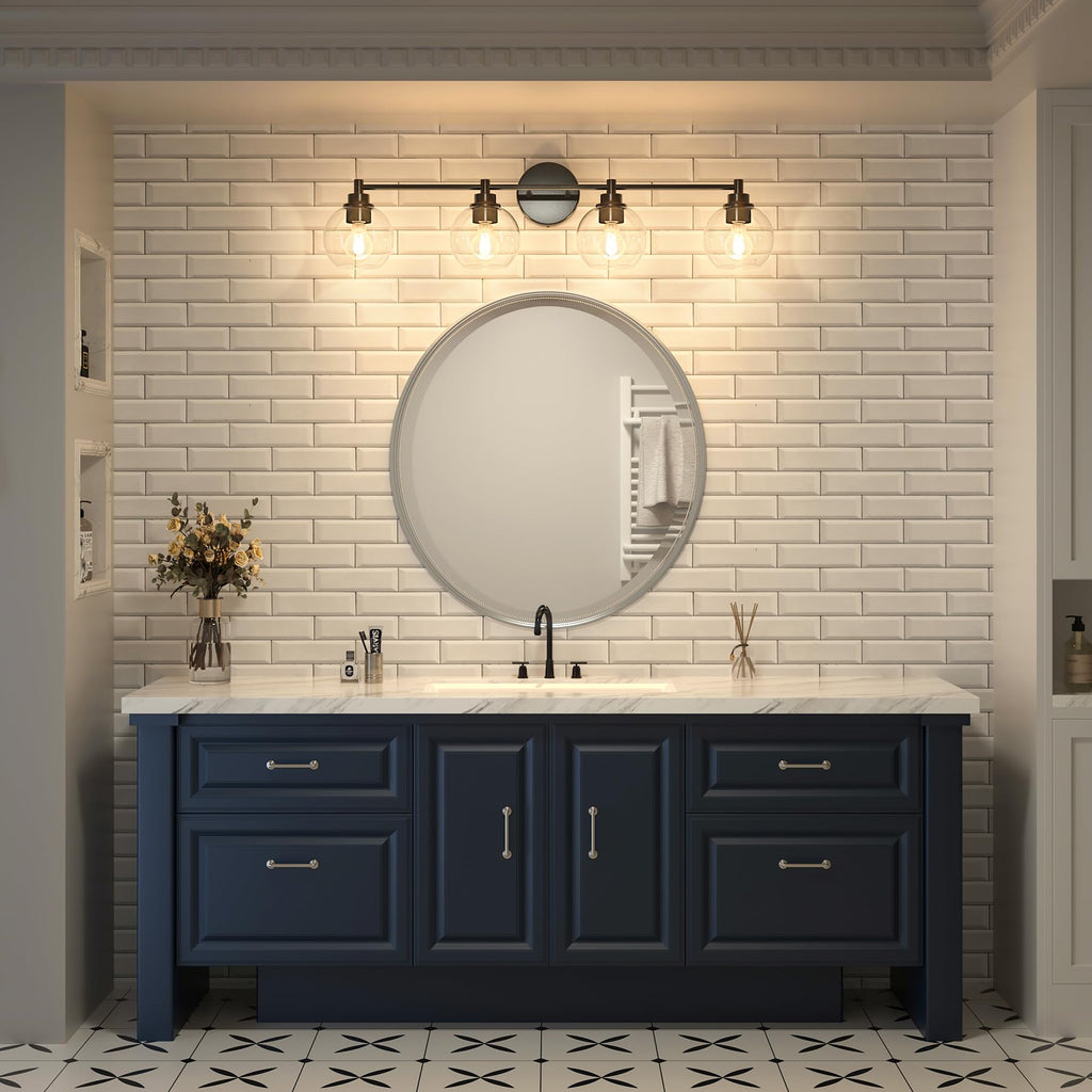 4 Light Bathroom Vanity Light Fixtures, Black Finish
