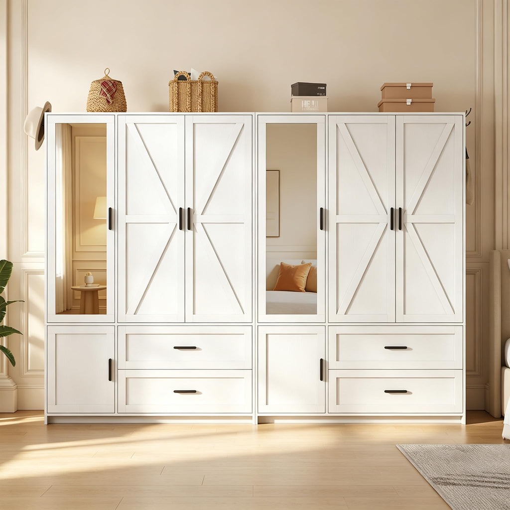 3 Doors Armoire Wardrobe with Motion Sensor LED Lights