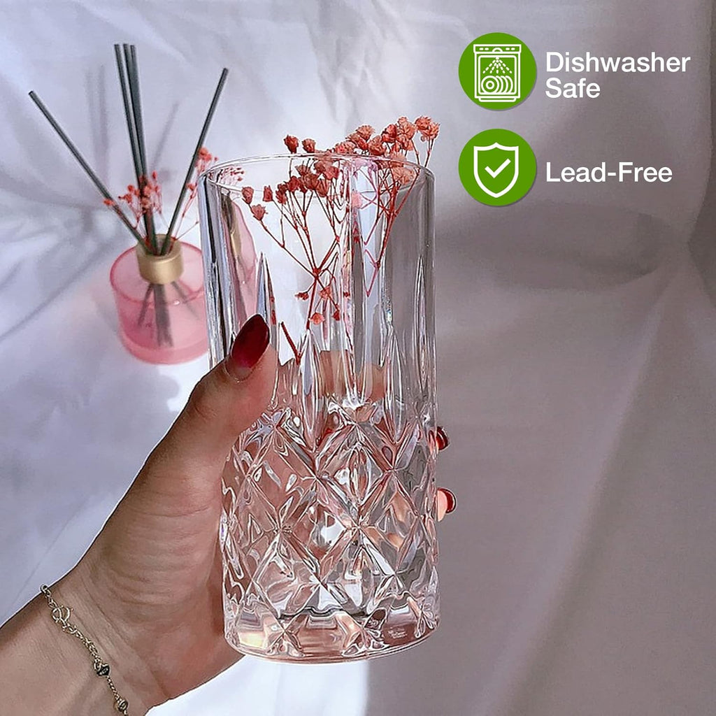 Drinking Glasses, 8 Piece Crystal Glass Cups, Mixed Glassware Set, 4 pcs Crystal Old Fashioned 11oz Highballs and 4